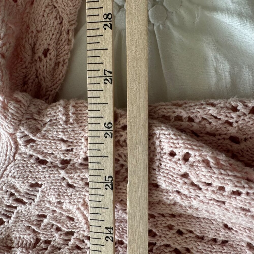 Pink Open-Front Lace Knit Cardigan Sweater 1X By Denim 24/7 Boho Cottagecore - Picture 8 of 11